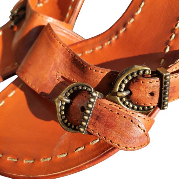 Celine Orange Kitten Heel Mules Buckle Detail Gold Stitching - Size 36.5 - Picture 4 of 9